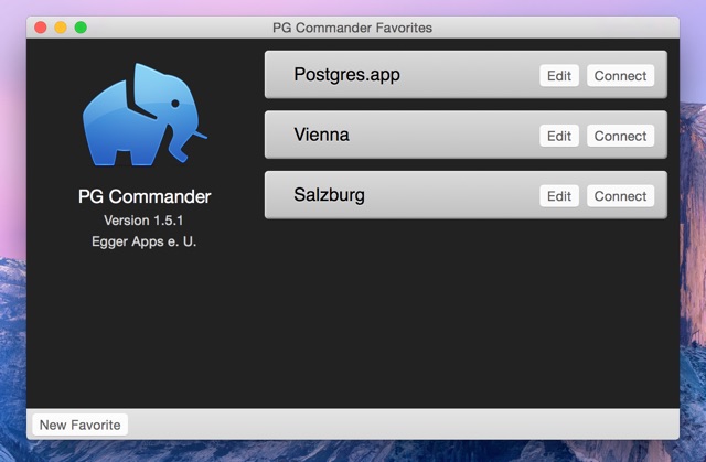 The favorites window of PG Commander 1.5 on Yosemite