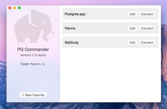 The favorites window of PG Commander 2.0 on Yosemite