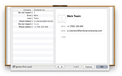 Contacts Field Matching dialog