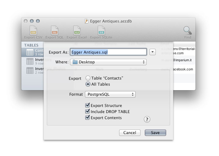 Postgres Export Options