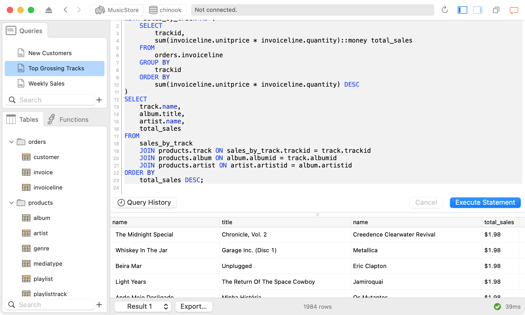Screenshot of the Query Editor in Postico 2